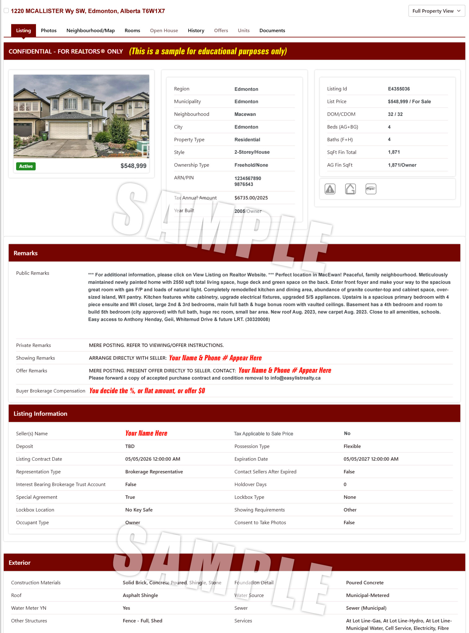 Screenshot of what REALTORS see inside the MLS System in International