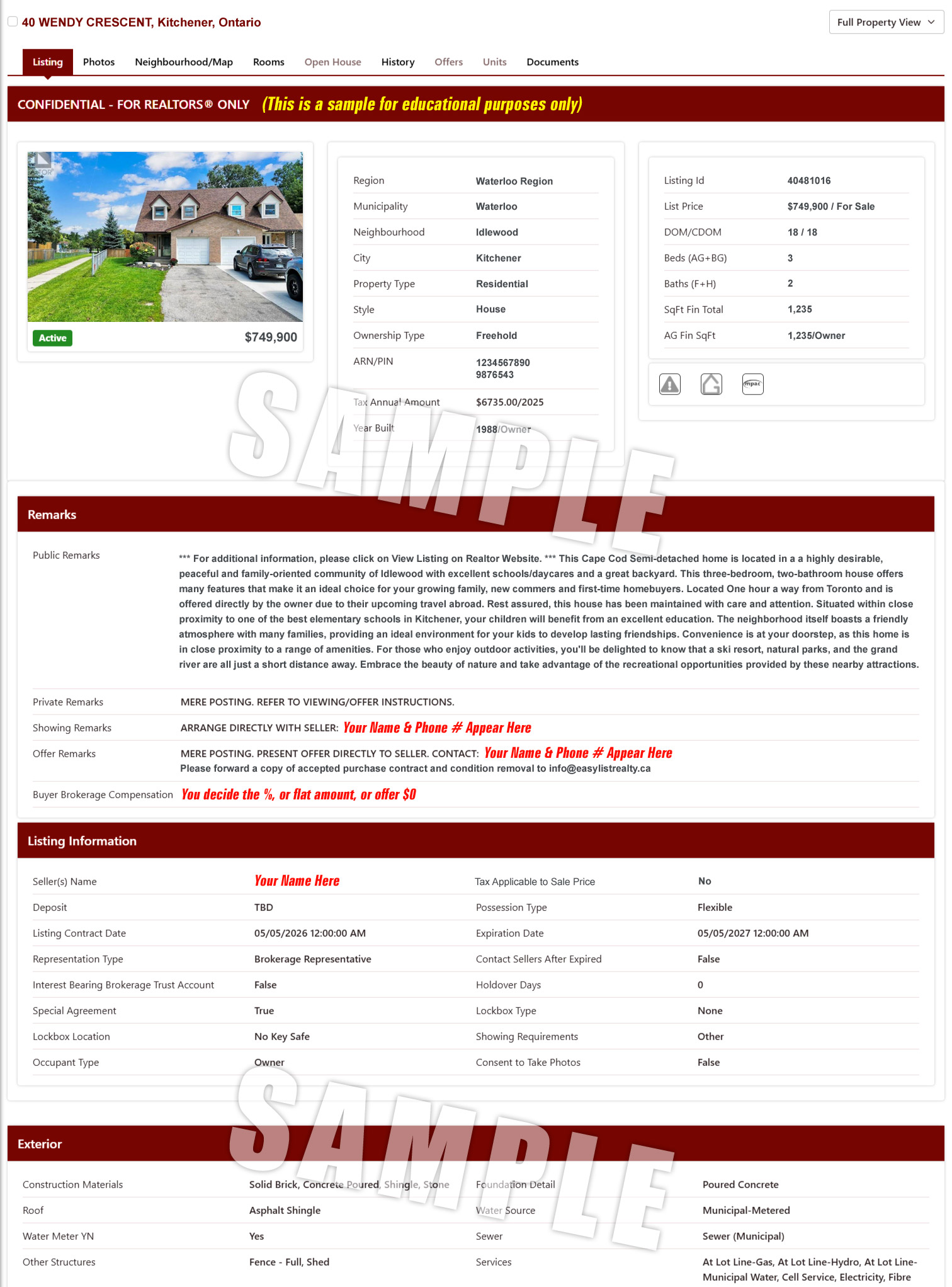 Screenshot of what REALTORS see inside the MLS System in Ontario